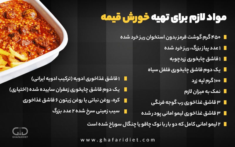 مواد لازم برای تهیه خورشت قیمه